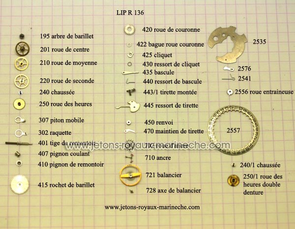 Lip R136 : 1 pignon coulant 407 410 et 1 pignon de remontoir 